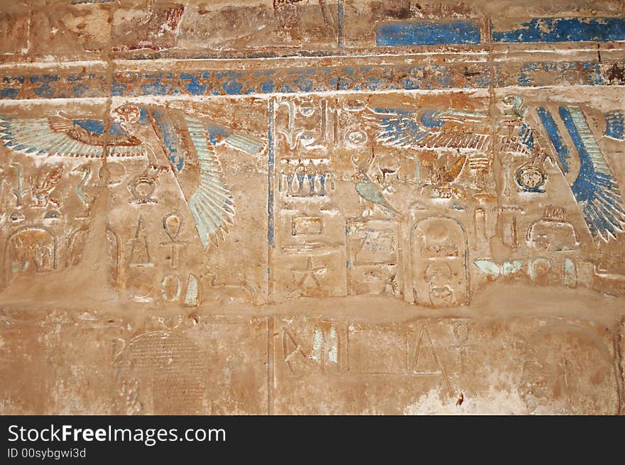 Egyptian signs on the walls of Karnak's Temple