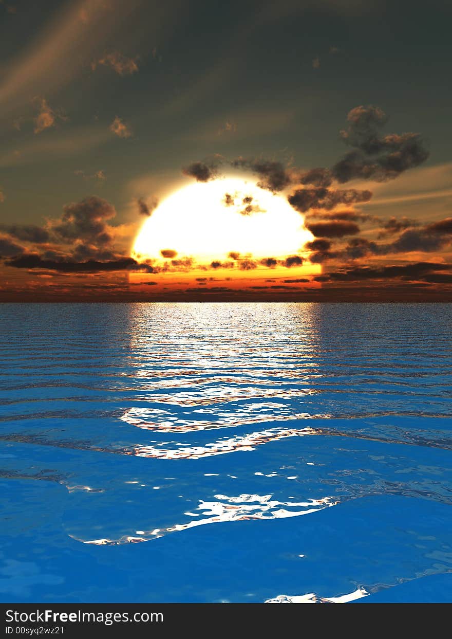 Beautiful sea and sky at sunset - digital artwork. Beautiful sea and sky at sunset - digital artwork