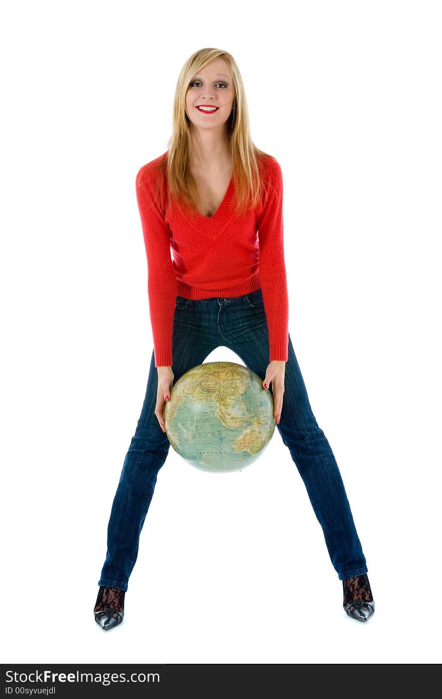 Young woman with  globe