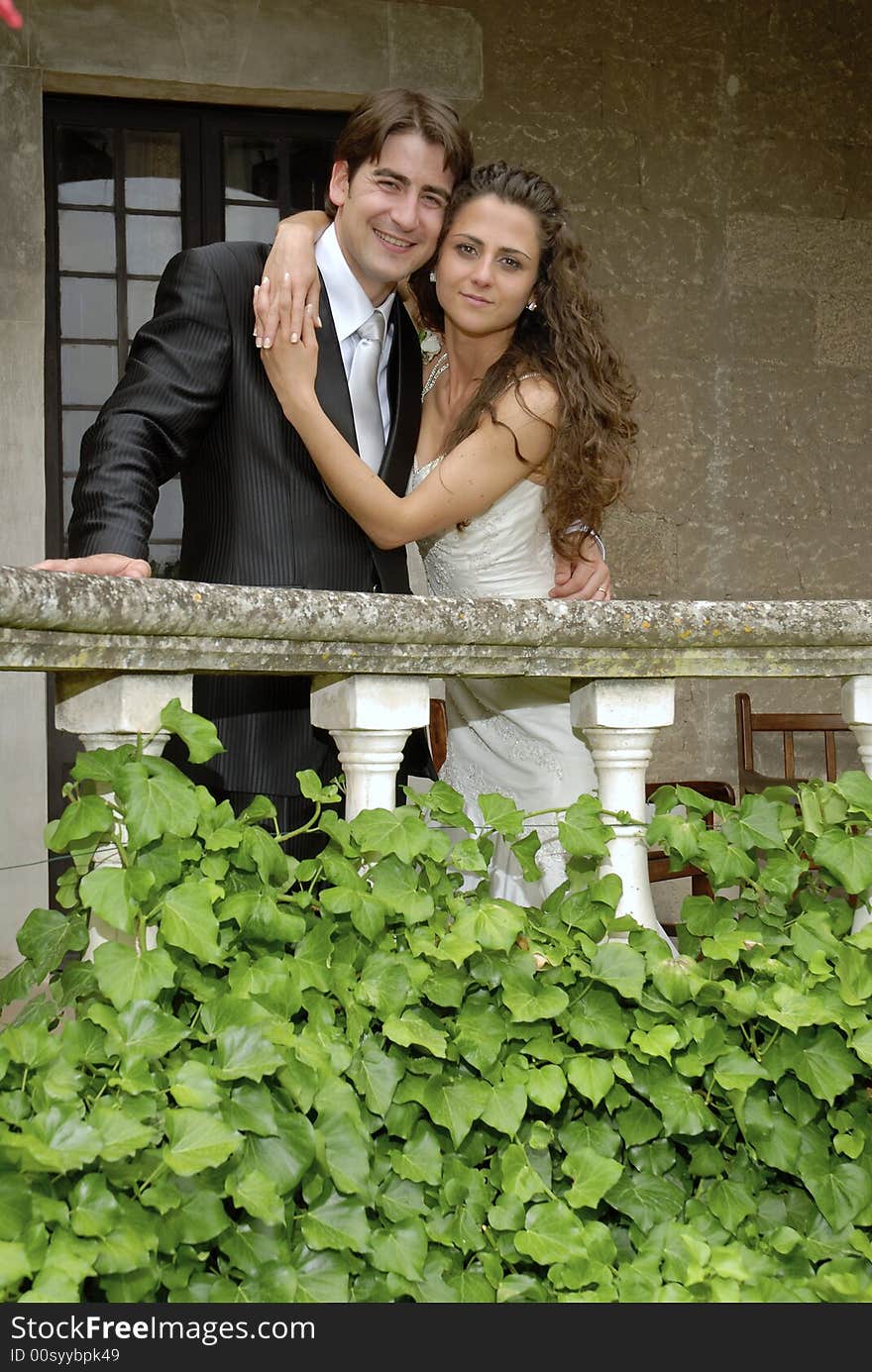 Couple just married posing for portrait