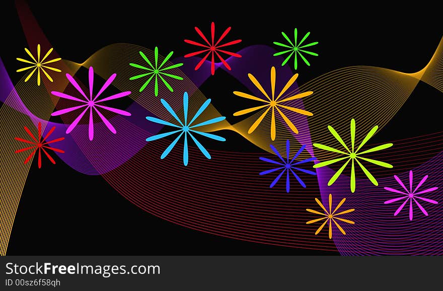 Design background showing colorful petals on black