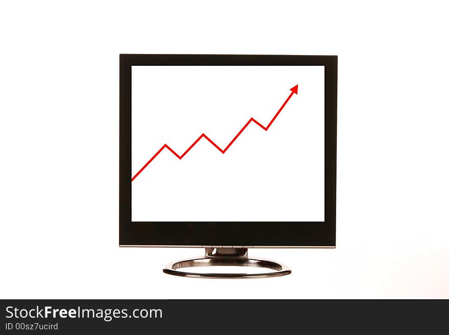 Computer monitor with graph showing an increase