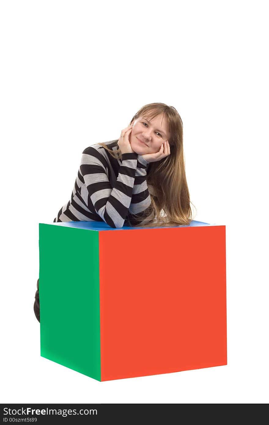 Igirl on varicoloured cube