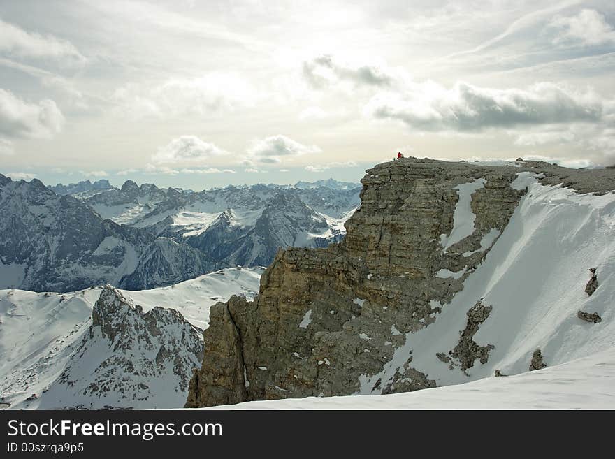 Dolomites landscape. View on mountain range from the point 3000m above the sea level