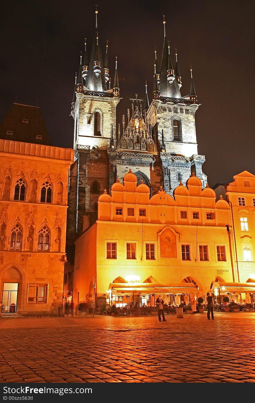 The Old Town Square at night in the center of Prague City