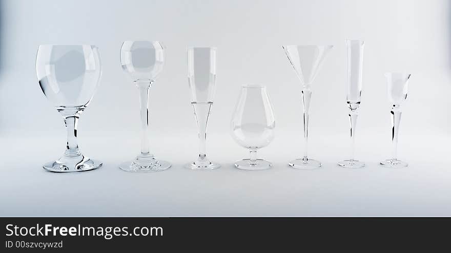 Different glasses for drinks on grey background. Different glasses for drinks on grey background