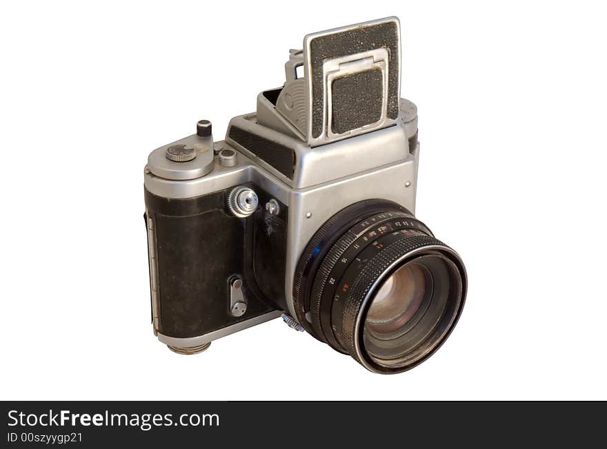 Old medium format camera isolated over white