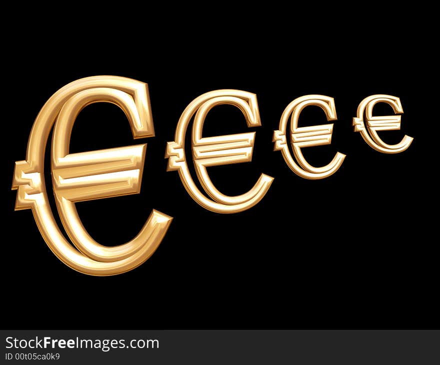 3d euro symbol isolated on black background