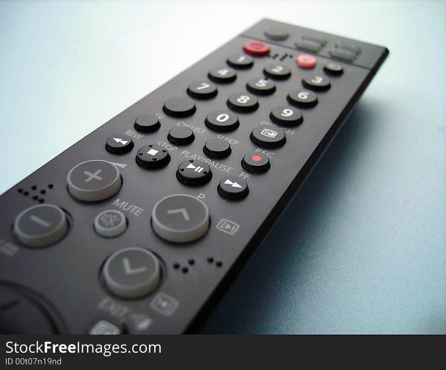 A close detail of a tv set remote control