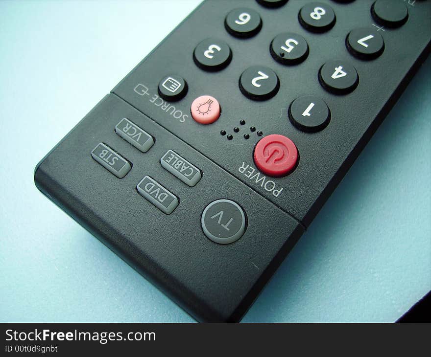 A close detail of a tv set remote control