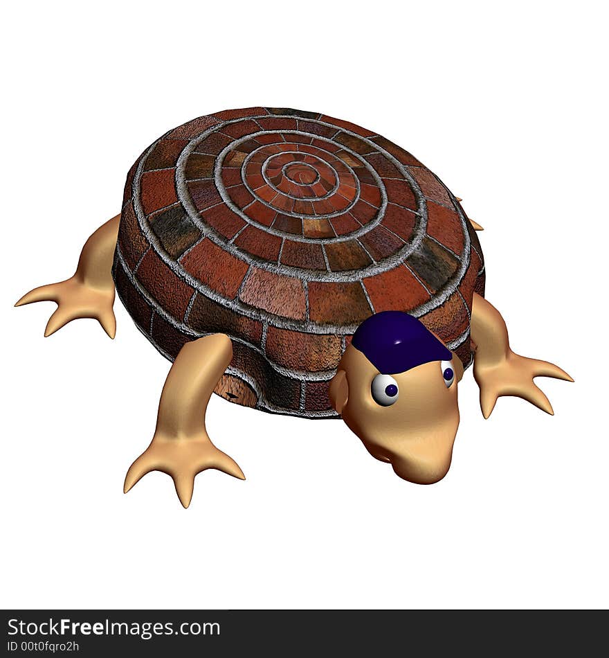 Freakish turtle on a white background. 3D