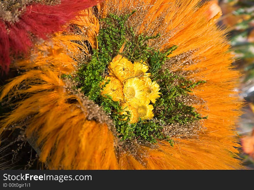 Dried and paper flowers on the fair