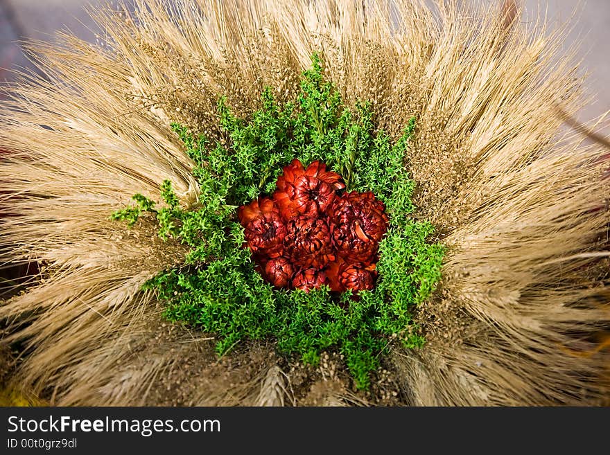 Dried and paper flowers on the fair