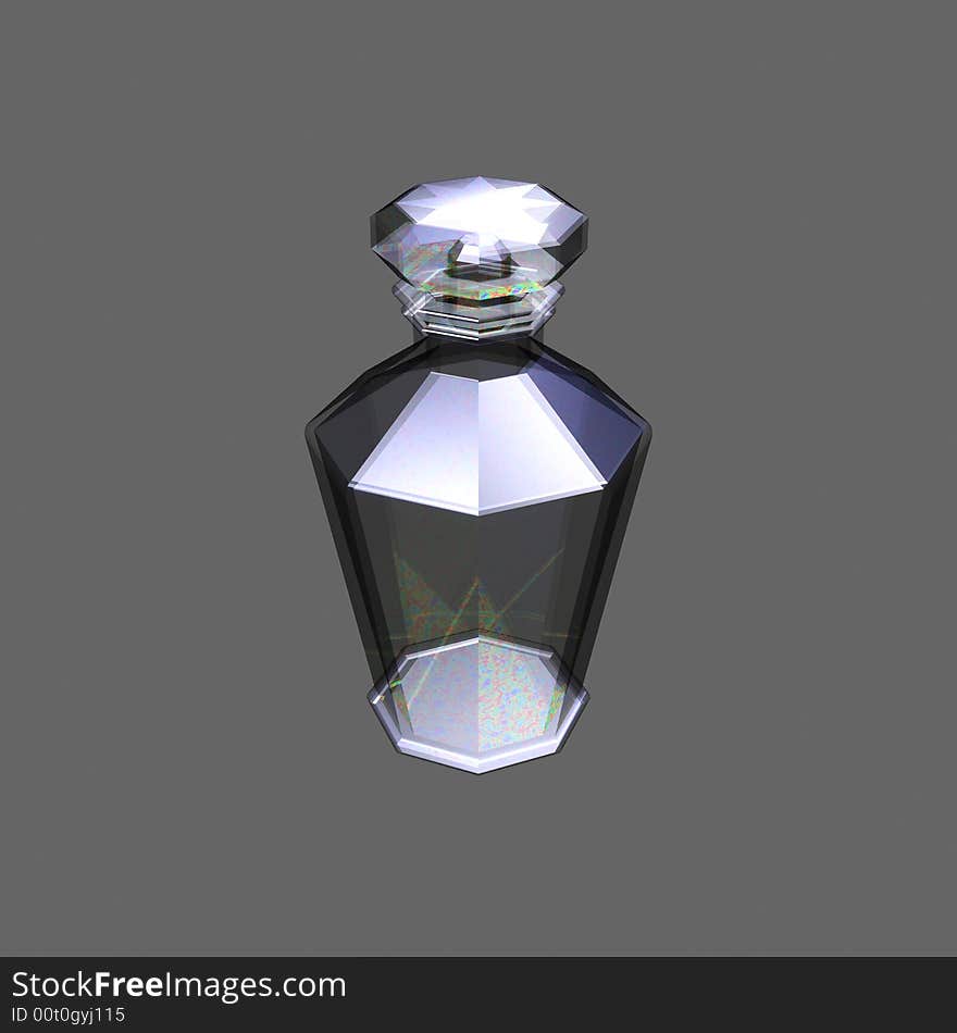 Glass decanter on a grey background.