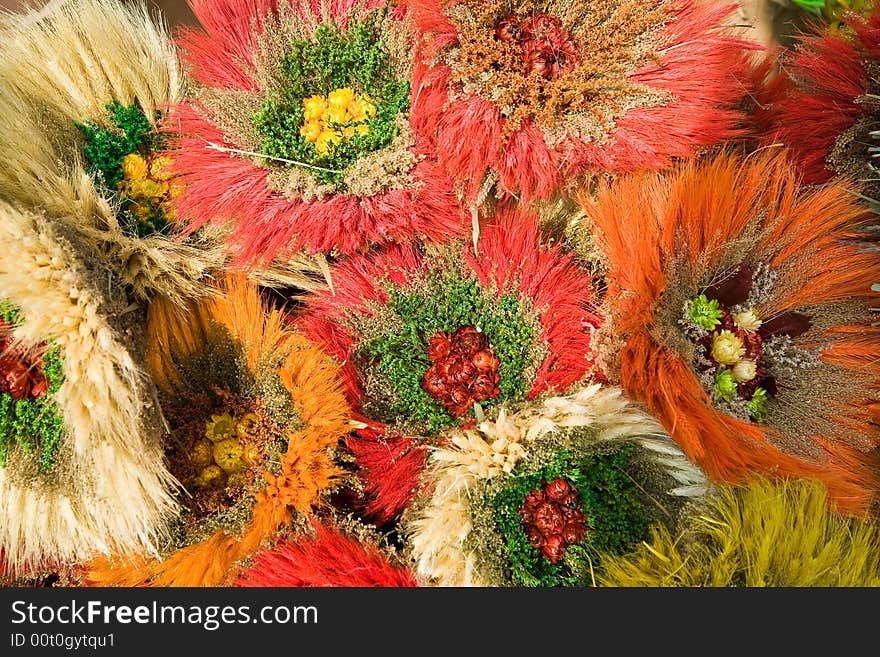 Dried and paper flowers on the fair