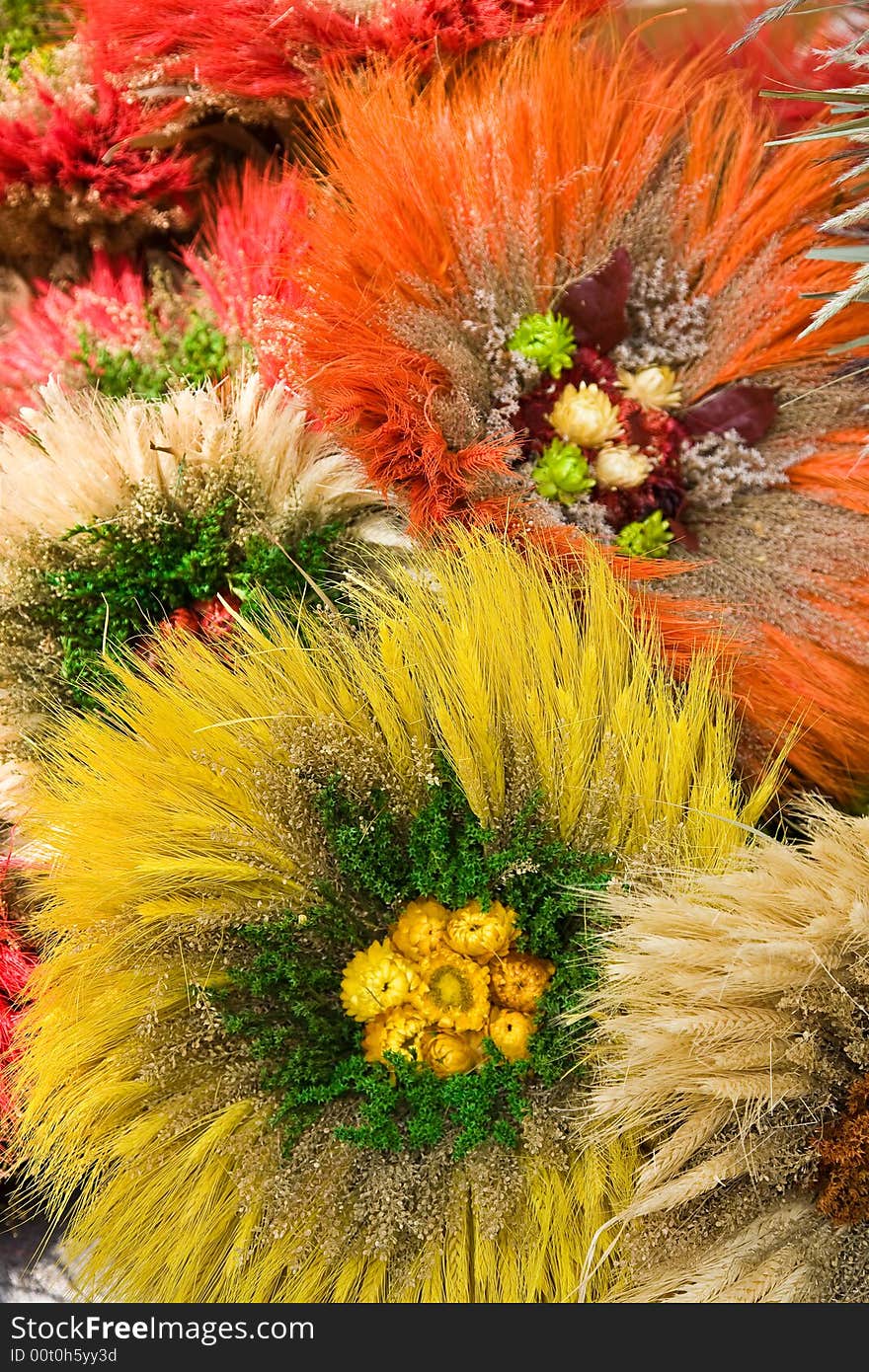 Dried and paper flowers on the fair