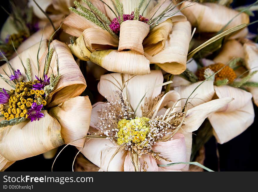 Dried and paper flowers on the fair