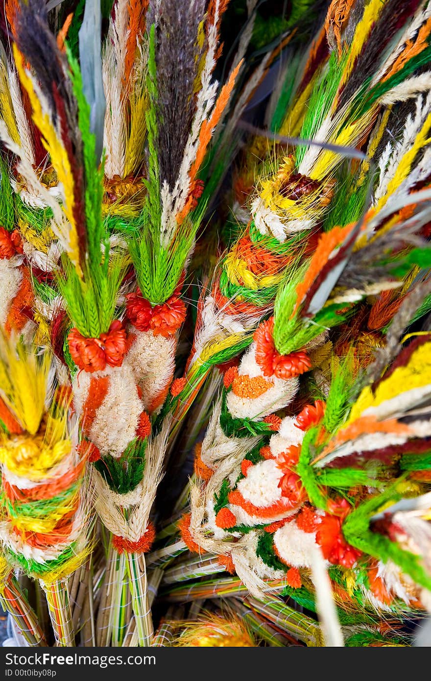 Dried and paper flowers on the fair