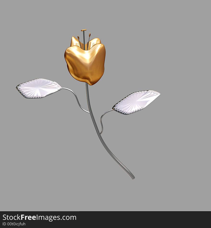 Gold tulip, on a grey background. 3D.