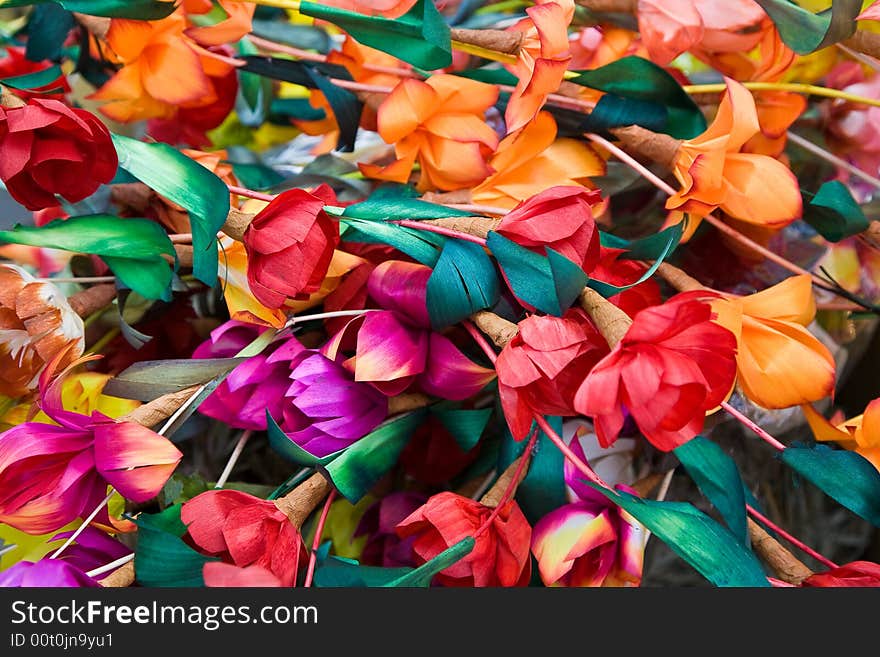 Dried and paper flowers on the fair