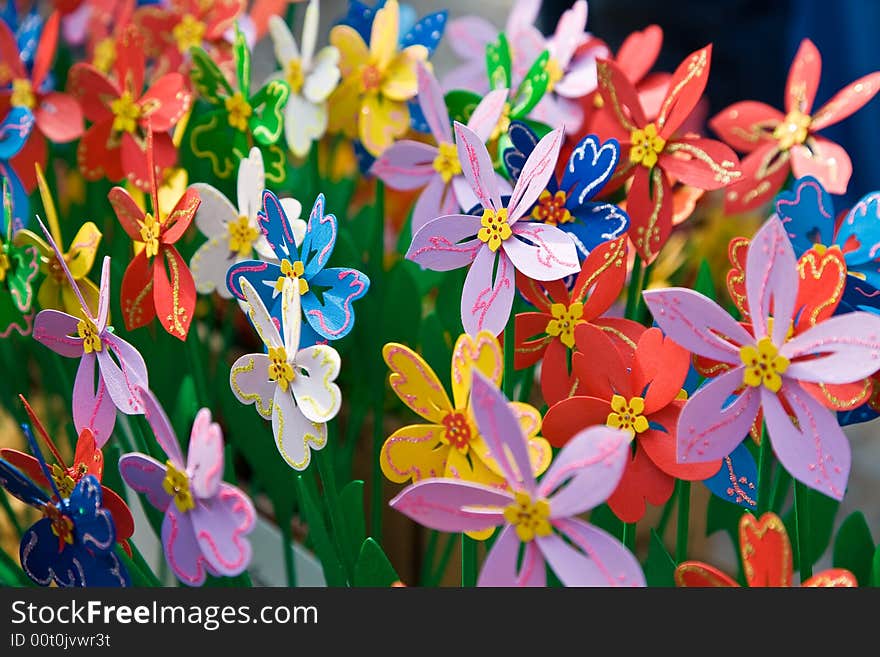 Dried and paper flowers on the fair