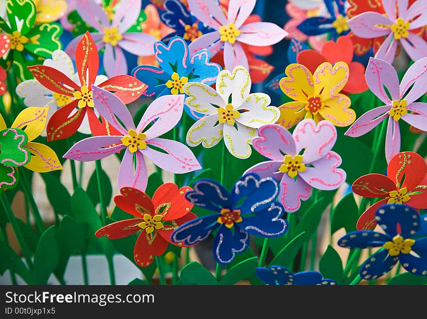 Dried and paper flowers on the fair