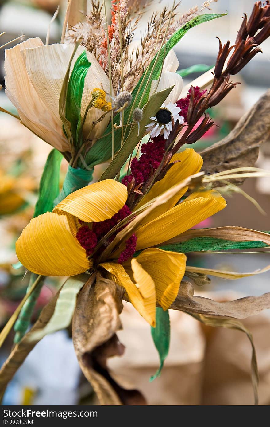 Dried and paper flowers on the fair