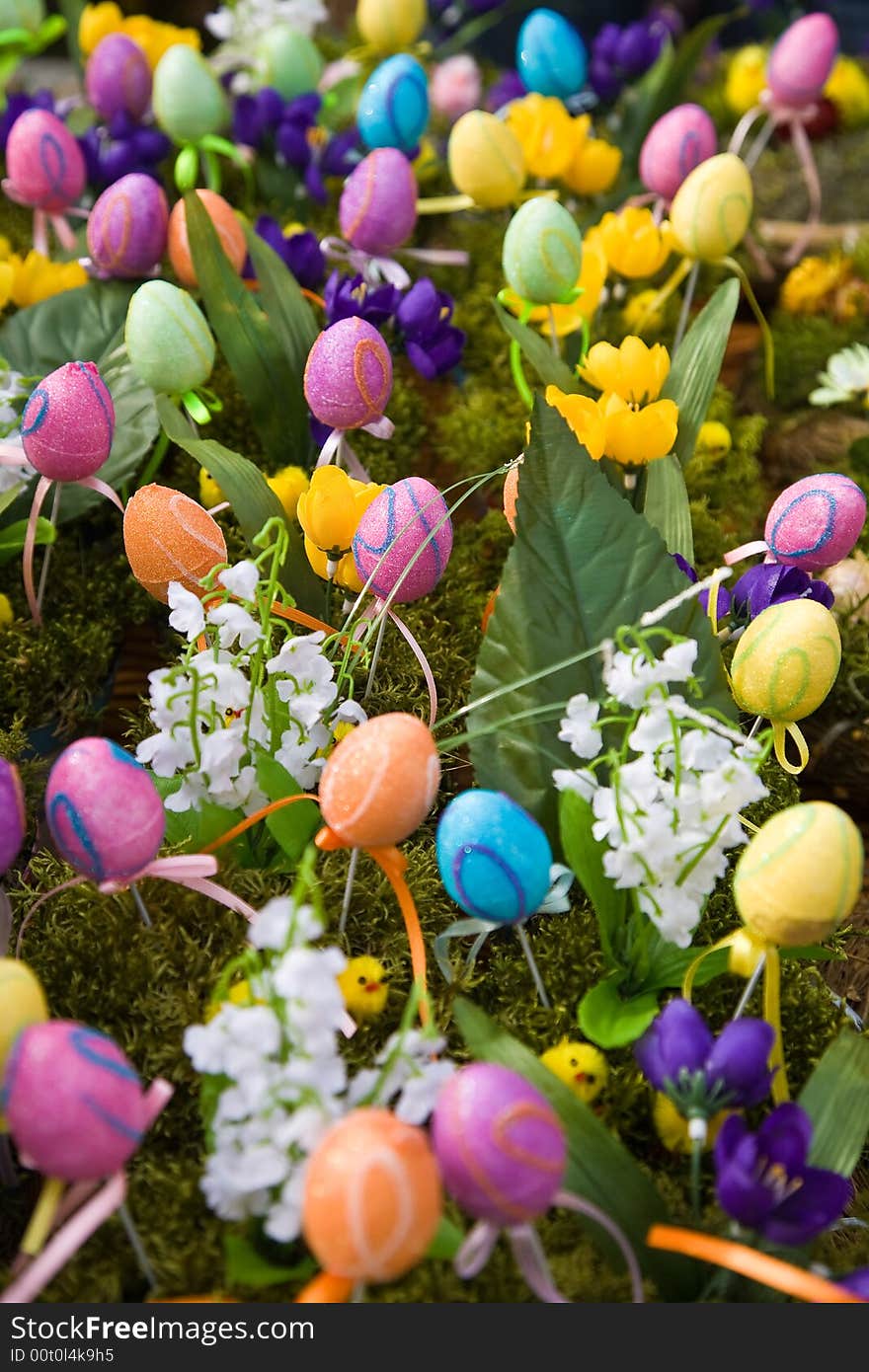 Easter eggs on the green moss