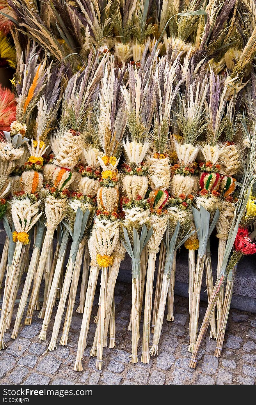 Dried and paper flowers on the fair