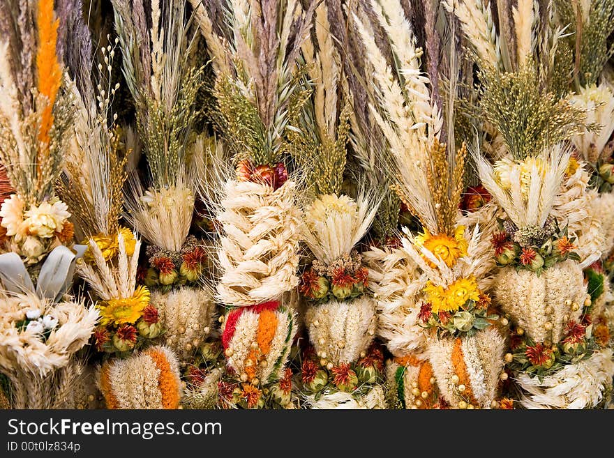 Dried and paper flowers on the fair