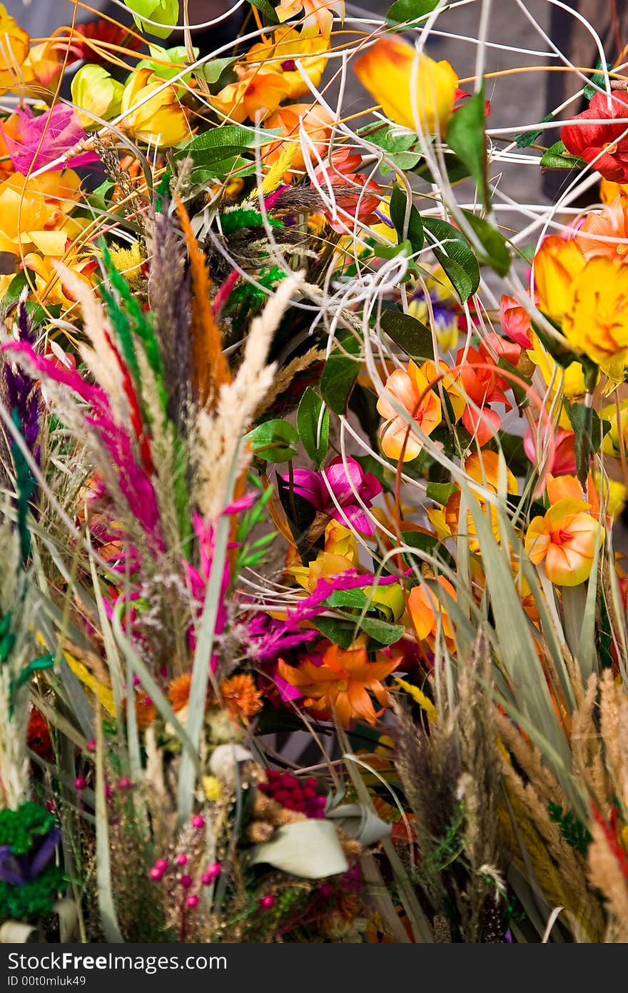 Dried and paper flowers on the fair