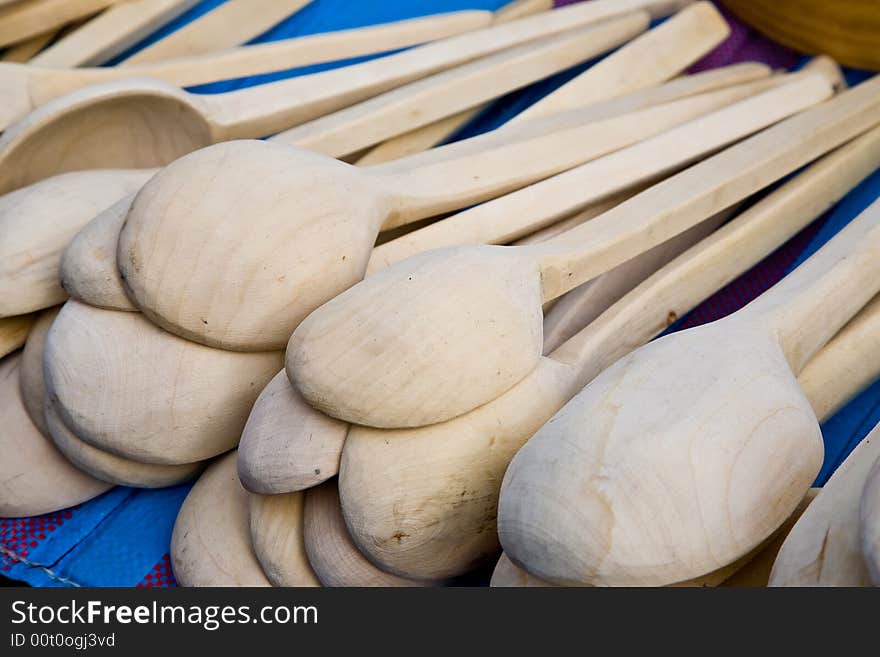 Wooden spoons on the fair