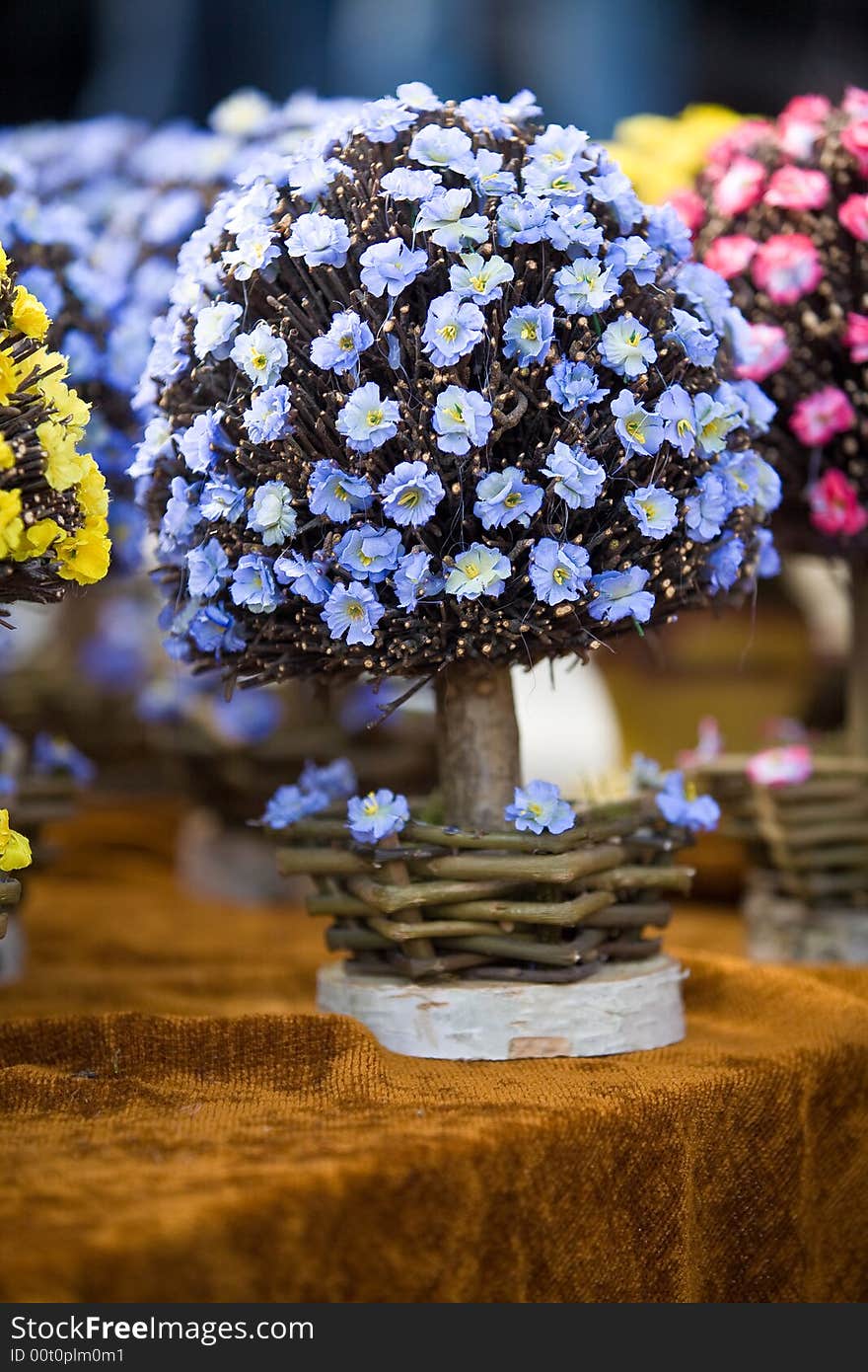 Dried and paper flowers on the fair