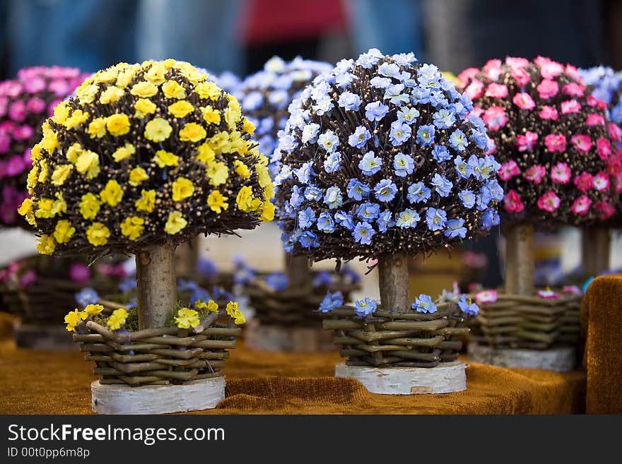 Dried and paper flowers on the fair