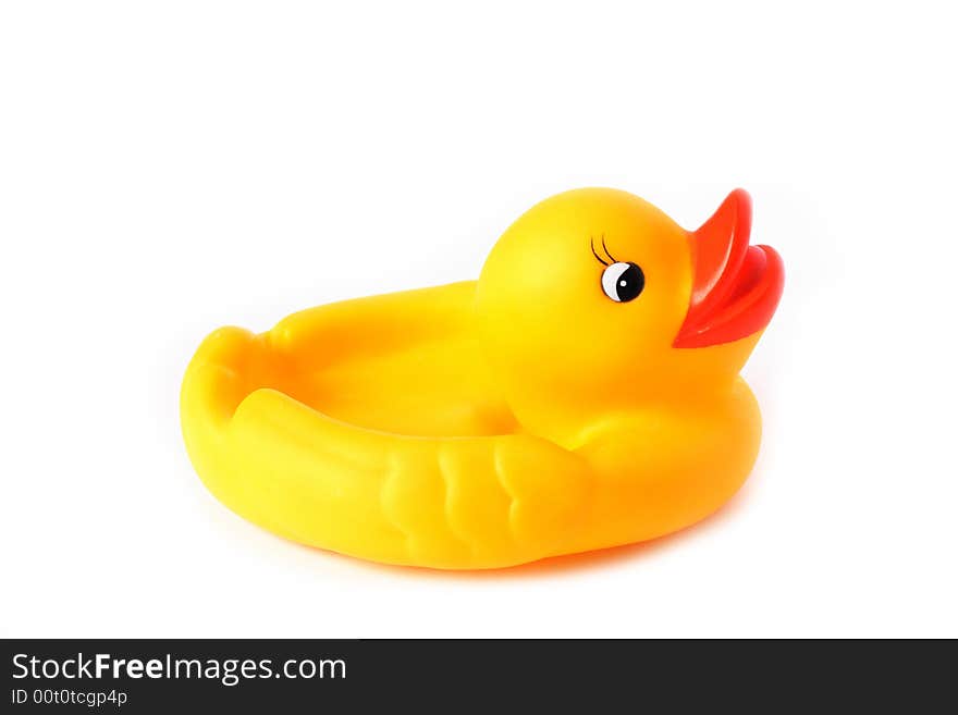 Image of a cute rubber duckling on white. Image of a cute rubber duckling on white