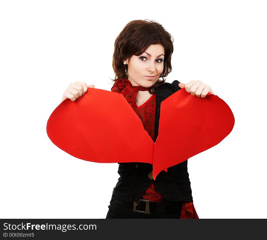 Woman Tearing Big Red Peper Heart