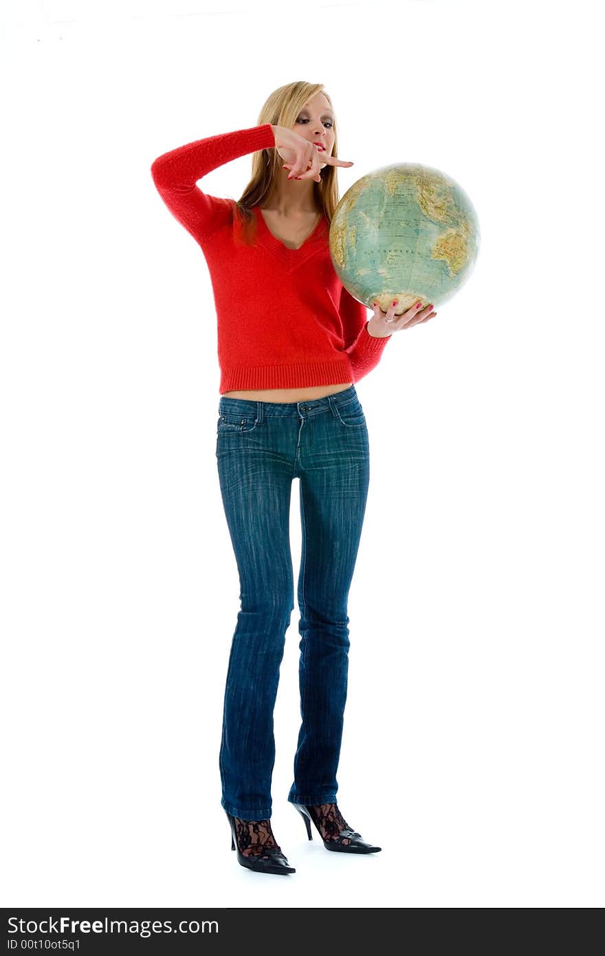 Young woman with  globe