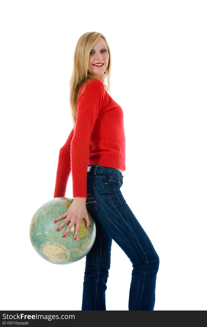 Young woman with  globe