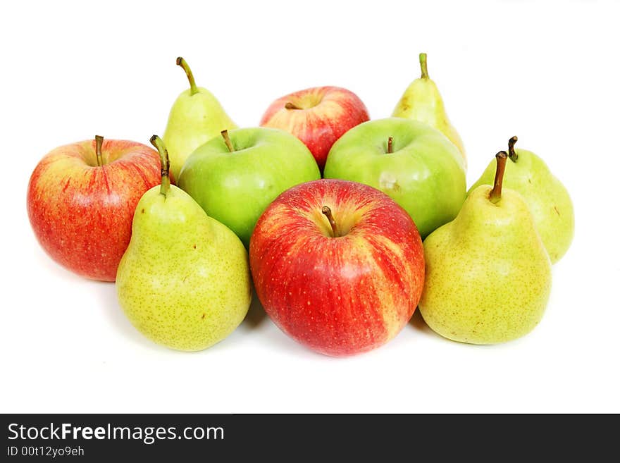 Mix of apples and pears on white. Mix of apples and pears on white