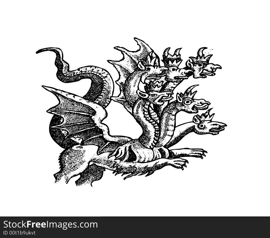 Mythical creature, etching, dragon, animal