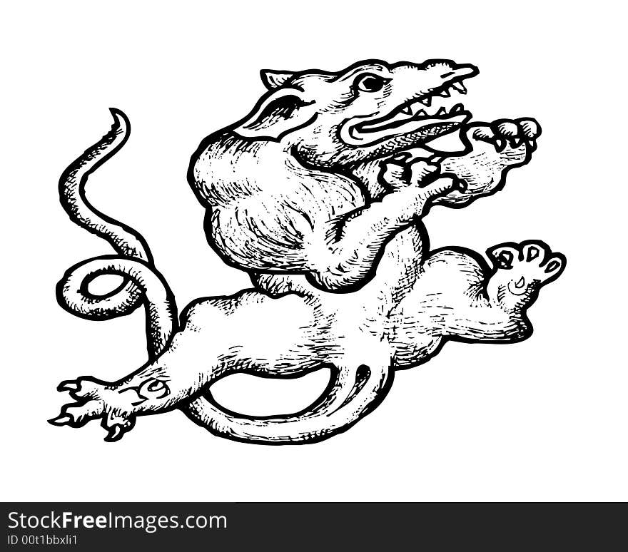 Mythical creature, etching, dragon, animal