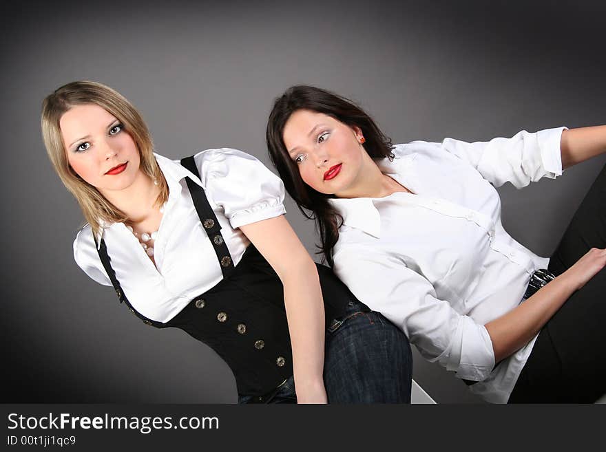 Two young girls in studio. Two young girls in studio