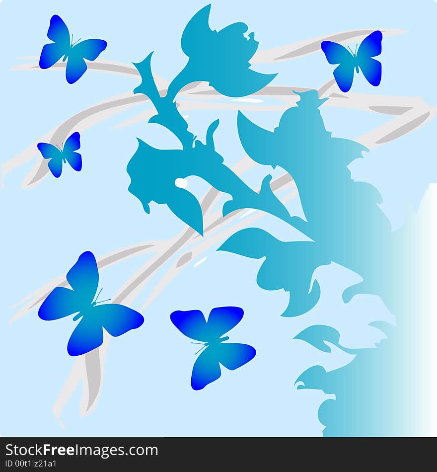 Butterflys and foliage as a cool colored background. Butterflys and foliage as a cool colored background.