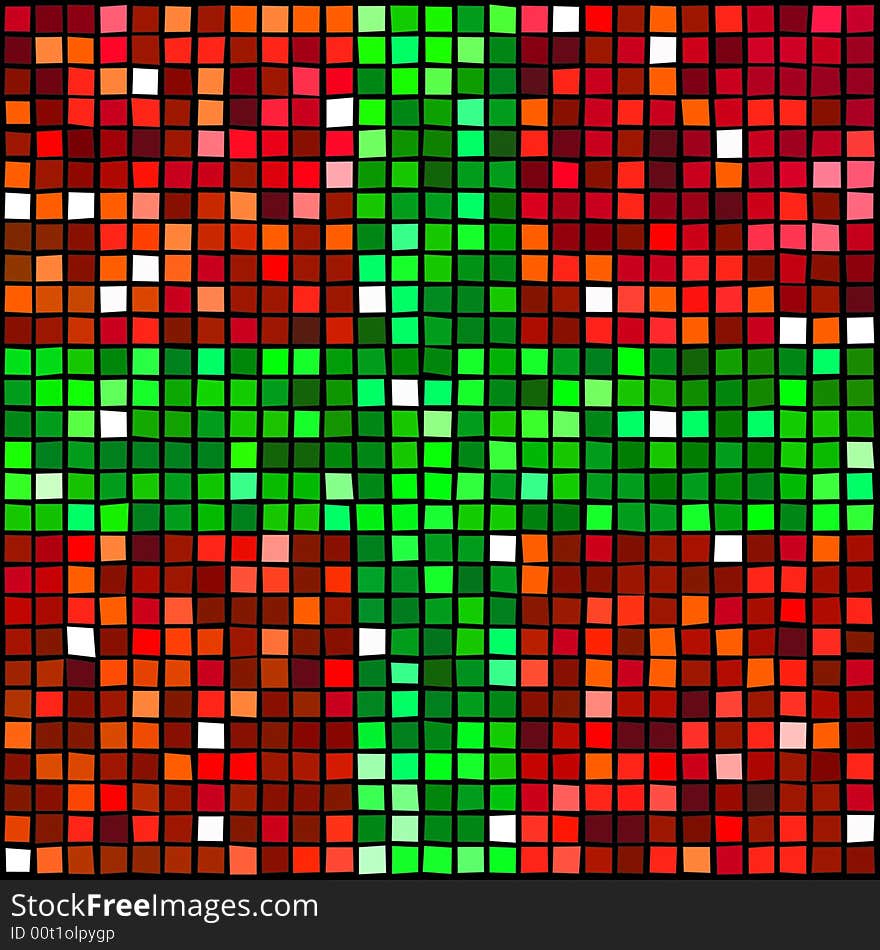 Green mosaic cross over red background. Green mosaic cross over red background