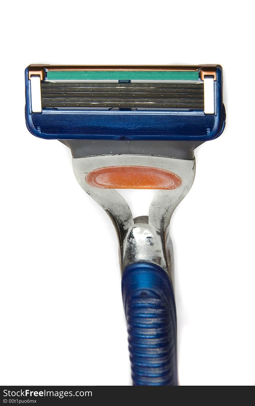 Plain isolated plastic manual razor help up to camera