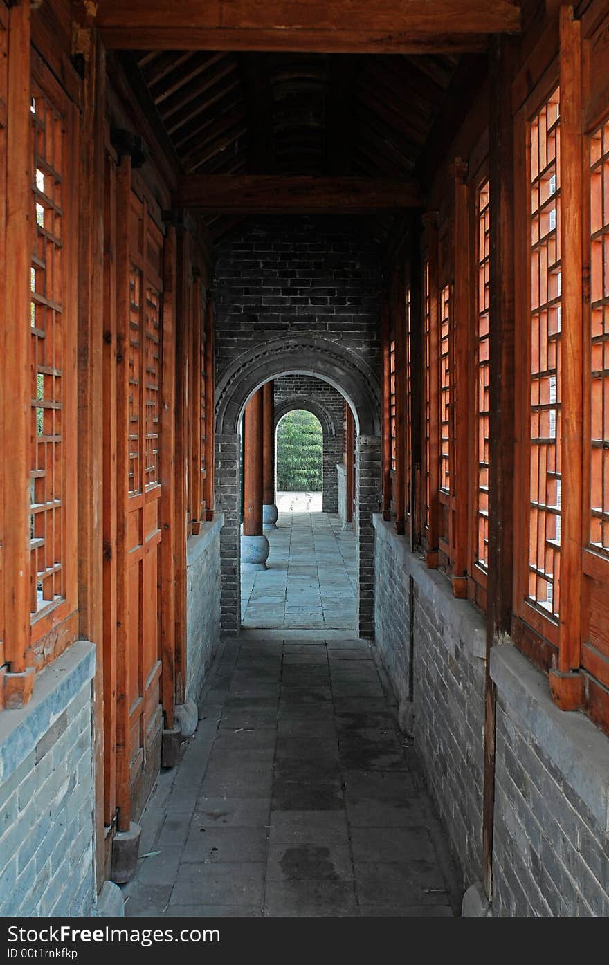 Old style Chinese building with arc door and wood window. Old style Chinese building with arc door and wood window