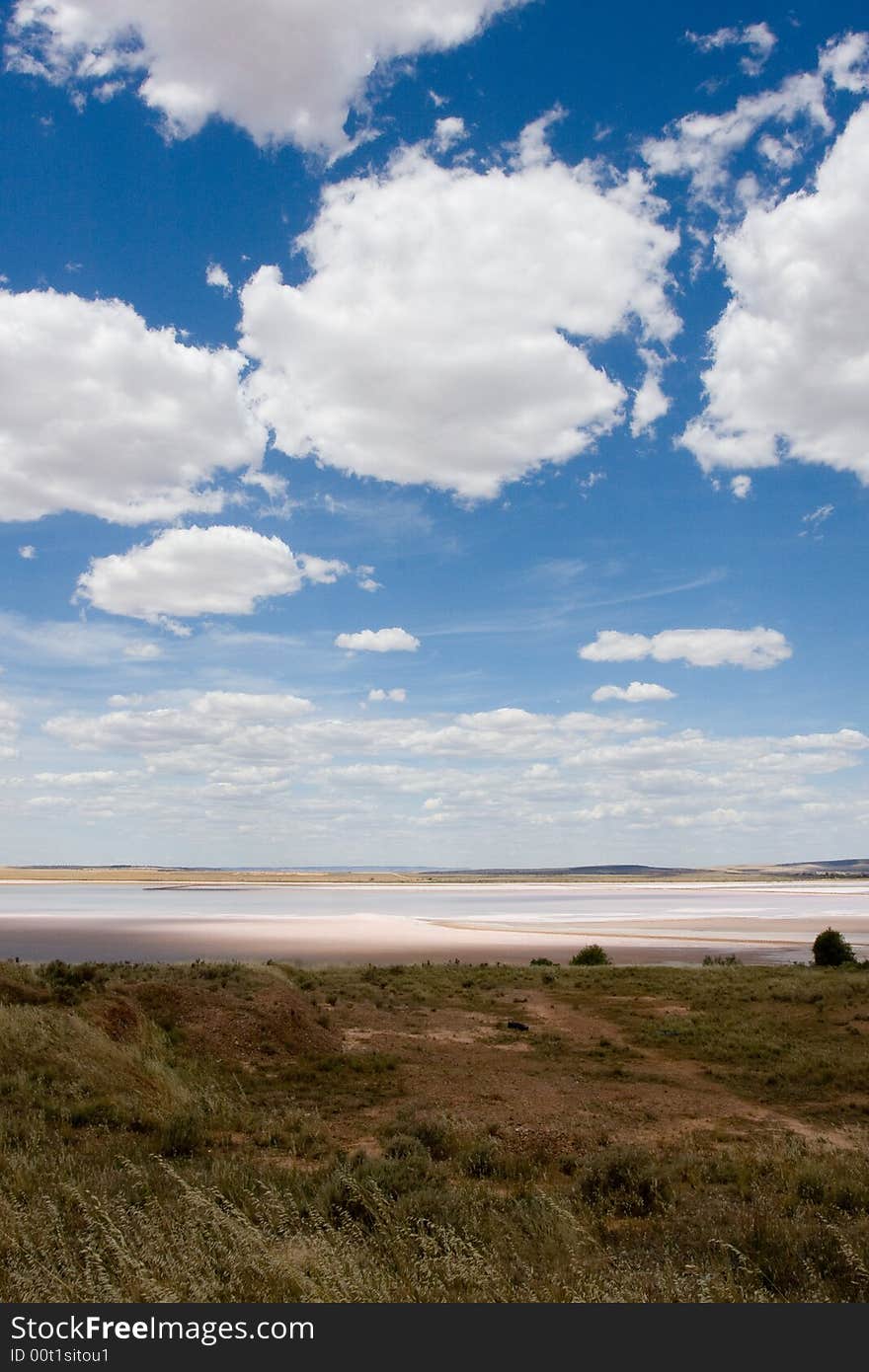 Big white clouds over the saline