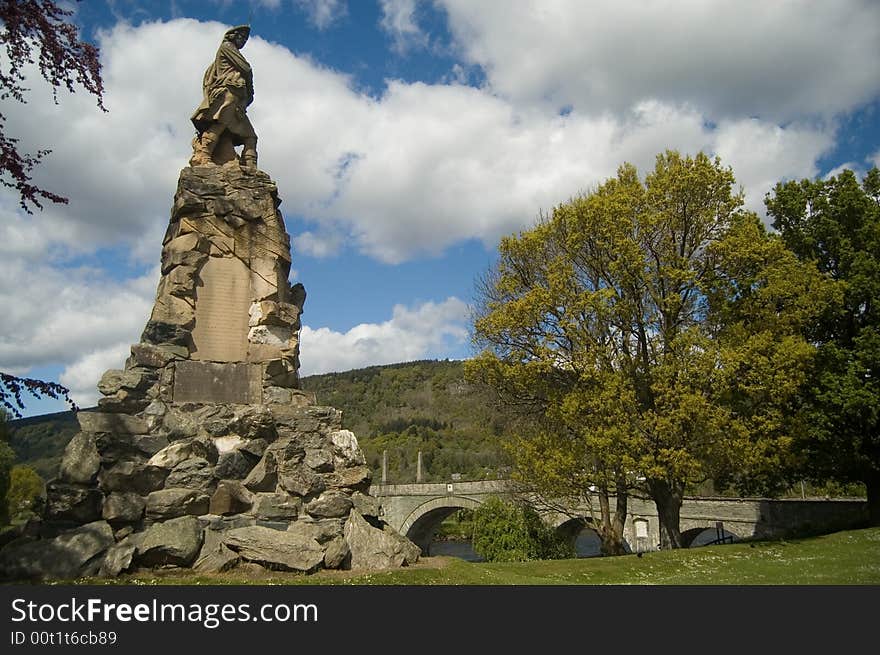 The black watch monument and the wade bridge aberfeldy perthshire scotland united kingdom. The black watch monument and the wade bridge aberfeldy perthshire scotland united kingdom