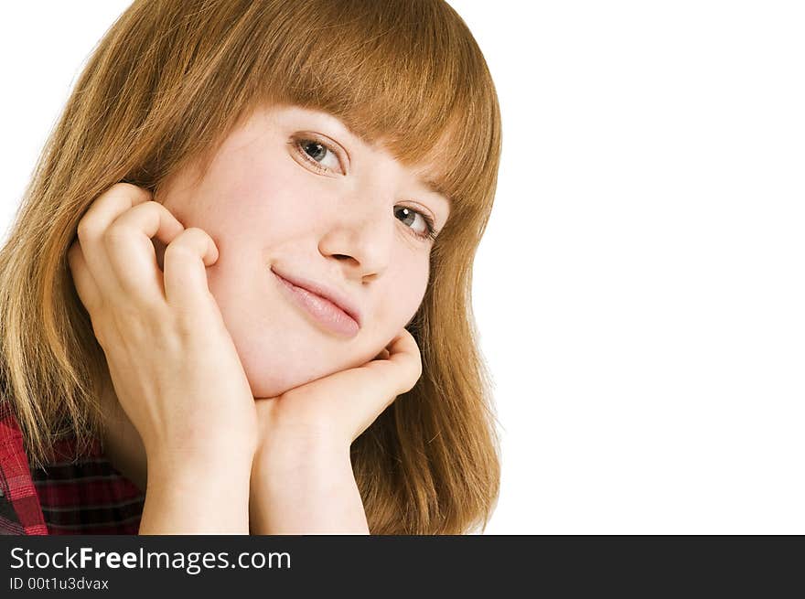 Portrait of young woman; head on ones hands