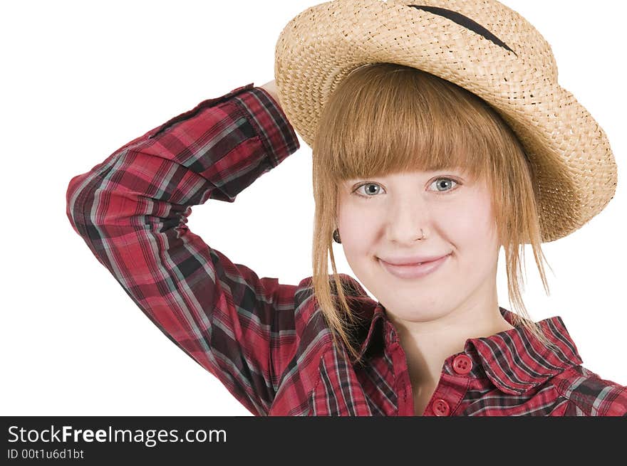 Girl With Hand On Hat